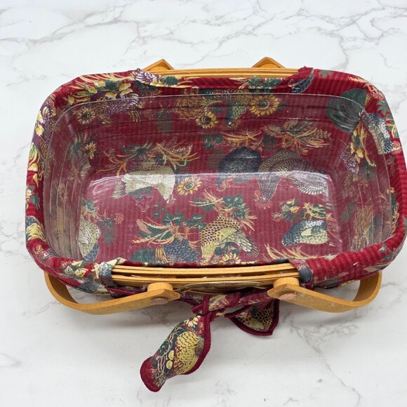 Longaberger 2000 Red Woven Memories Basket Protector Liner Country Chickens NEW - Picture 3 of 10